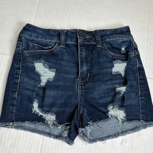 Juniors High Rise Shortie Denim Shorts Size 3 26W Distressed Cut Off